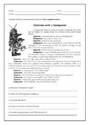 English Worksheet: Backpackers Interview