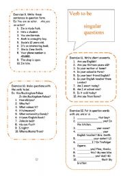 English Worksheet: verb to be singular questions 3