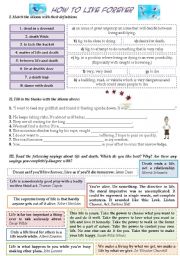 English Worksheet: HOW TO LIVE FOREVER