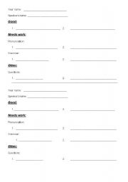 English worksheet: Listener fill out form for class presentations