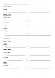 English Worksheet: Listener fill out form for class presentations