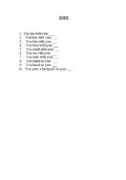 English Worksheet: body parts questions