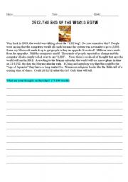 English worksheet: Writing Prompt-2012 EOTW