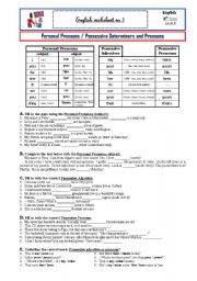 English Worksheet: Personal Pronouns and Possessives (Adject. and Pron.)