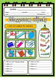 English Worksheet: CLASSROOM OBJECTS