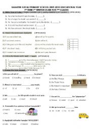 English Worksheet: exam for 7th classes in Turkey