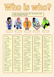 English Worksheet: Who is Who? Boys (present simple)
