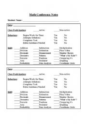 English Worksheet: Math Conference Notes
