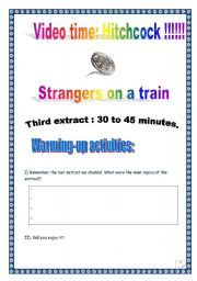 English Worksheet: Video time!   STRANGERS ON A TRAIN by Alfred HITCHCOCK _ Extract  # 3 (18 tasks, 11 pages, KEY included)
