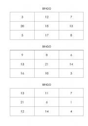 English Worksheet: Bingo (Numbers)