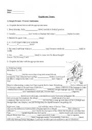 English Worksheet: Mixed tenses test: Present simple, present continuous, Past simple, past continuous, going to (2 pages)