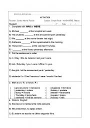 English worksheet: Simple Past - Verb to be