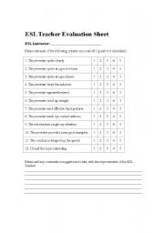 ESL Teacher Evaluation Sheet