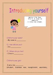 English worksheet: Introducing yourself!