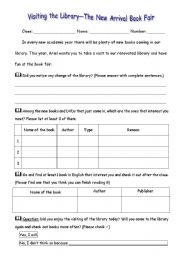 English worksheet: Library visiting worksheet