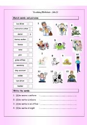 English Worksheet: Vocabulary Matching Worksheet - JOBS (1)
