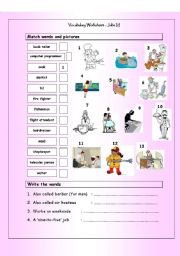 English Worksheet: Vocabulary Matching Worksheet - JOBS (2)