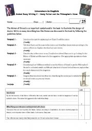 English Worksheet: Harry Potter Book 1 Guided Essay 2