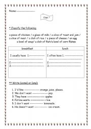 English worksheet: food