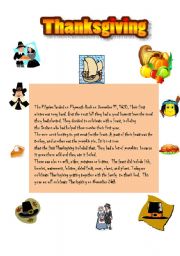 English Worksheet: A LITTLE STORY ABOUT THANKSGIVING