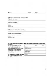 English Worksheet: can and cant