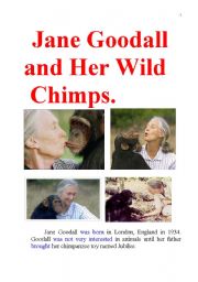 English Worksheet: Jane Goodall and Her Wild Chimpanzees. Famous Biography.