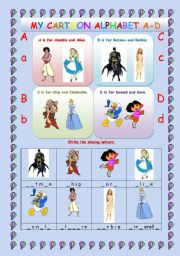 English Worksheet: ALPHABET: MY CARTOON ALPHABET BOOK A-D