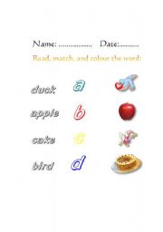 English worksheet: the alphabet along with pictures and words