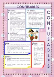 English Worksheet: CONFUSABLES: IM SORRY - IM AFRAID - ONLY - LONELY - ALONE