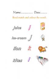 English worksheet: the alphabet along with pictures and words( part 2)