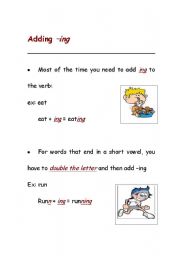 English worksheet: adding ing