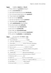 English worksheet: Adverb, adjective, some and any exercise