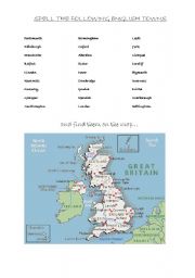 English Worksheet: Spell and locate English towns