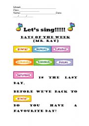 English Worksheet: Days of the week