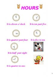 English worksheet: hours - times