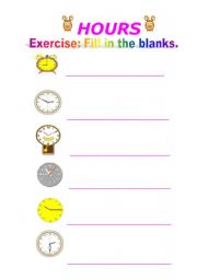 English worksheet: hours - exercise