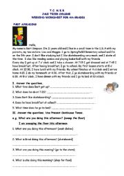 English Worksheet: Worksheet about present continuous, daily routines, chores, etc.