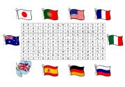 English Worksheet: countries nationalities flags wordsearch