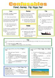 English Worksheet: Travel, Journey, Trip, Voyage or Tour?