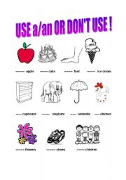 English Worksheet: a/an