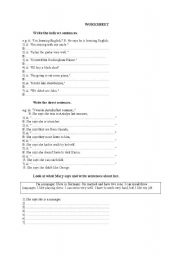 English worksheet: direct-indirect