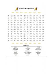 English Worksheet: personality adjectives wordsearch