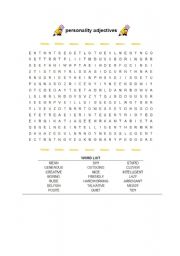 English worksheet: personality adjectives wordsearch