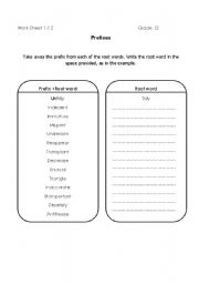 English Worksheet: prefix and suffix