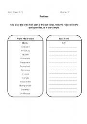 English worksheet: prefix and suffix