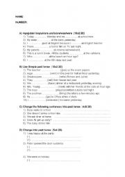 English Worksheet: PAST TENSE EXAM