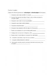 English Worksheet: Advantages and Disadvantages of Computers