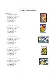 English worksheet: AMAZING ANIMALS