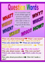 English Worksheet: question words with exercises