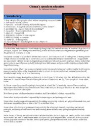 English Worksheet: Barack Obamas speech on ducation